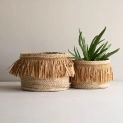 Set Of 2 Natural Woven Natural Seagrass & Faux Raffia Basket - Foreside Home & Garden -Baxton Studio Store GUEST 9d07c8ed dbf6 419b 95a5 7ccaf453113f