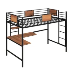 Twin Metal Loft Bed With Desk And Shelve - ModernLuxe -Baxton Studio Store GUEST 9dbce07f 17d7 423d 8232 0f316f48d5fc