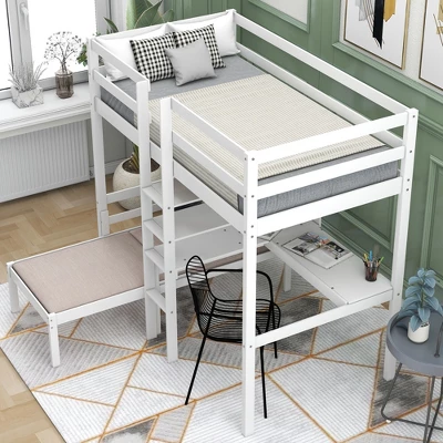 Convertible Loft Bed With L Shaped Desk, Shelf And Ladder, White - ModernLuxe 4 Convertible Loft Bed With L Shaped Desk, Shelf And Ladder, White - ModernLuxe - Image 2