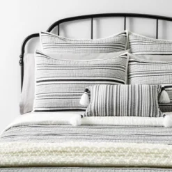 Textured Stripe Pillow Sham Dark Gray/Cream - Hearth & Hand With Magnolia -Baxton Studio Store GUEST a0f8fe96 7ab4 46c3 ad09 b2250acbb400