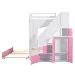 Full Over Full Bunk Bed With Trundle, Stairs, Ladders And Storage Cabinet-ModernLuxe -Baxton Studio Store GUEST a1380fe8 c1be 44fd 8433 7c90651a654b