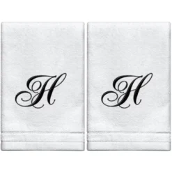 Creative Scents Set Of 2 White Fingertip Monogrammed Towels, Black Embroidered -Baxton Studio Store GUEST a1e4ee6e 0a6a 4040 9dd6 d3552f57649c