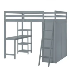 Full/ Twin Size Loft Bed With Wardrobe, Desk And Shelves-ModernLuxe -Baxton Studio Store GUEST a401cd50 af14 4496 9671 259138086d9f