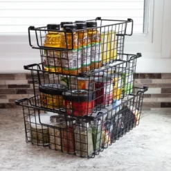 Set Of 3 Storage Bins - Basket Set For Toy, Kitchen, Closet, And Bathroom Storage - Small, Medium, And Large Shelf Organizers By Home-Complete (Black) -Baxton Studio Store GUEST a428da93 9d0d 48b0 92e6 127554b513e5