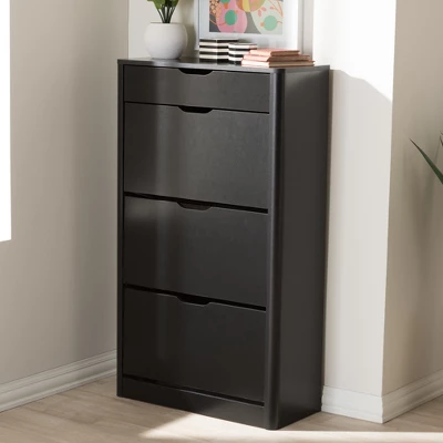 Cayla Modern And Contemporary Wood Shoe Cabinet - Black - Baxton Studio 6 Cayla Modern And Contemporary Wood Shoe Cabinet - Black - Baxton Studio - Image 4