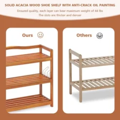 Costway 5-Tier Wood Shoe Rack Solid Acacia Wood Shoe Shelf With Side Metal Hooks -Baxton Studio Store GUEST a5ab1050 7bb7 4a34 976c eb377ae8103e