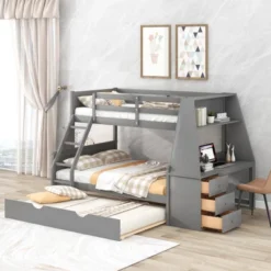 Twin Over Full Bunk Bed With Trundle, Built-in Desk, Three Storage Drawers And Shelf-ModernLuxe 18 Twin Over Full Bunk Bed With Trundle, Built-in Desk, Three Storage Drawers And Shelf-ModernLuxe -Baxton Studio Store GUEST a600ebea e714 42dc ac80 f0b4ea9dc5f0