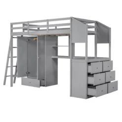 Twin Size Loft Bed With Wardrobe, Drawers And Desk With Shelves - ModernLuxe -Baxton Studio Store GUEST a8342441 9f79 43b8 ab8f 97d4543227d5