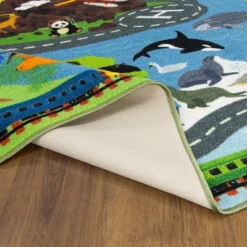 KC CUBS Boy & Girl Kids Animal Safari Car Vehicle Traffic Road Educational Learning & Game Play Nursery Bedroom Classroom Rug Carpet -Baxton Studio Store GUEST aa50db7a 5f1b 40d2 9e11 168de38edd56
