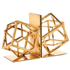 Juvale Decorative Gold Bookends With Square Metal Geometric Design, For Books, Magazines, Journals, Slip-Resistant Pads (5x6x3 In) -Baxton Studio Store GUEST ac99f893 8812 4095 bf71 794b4aa3ac45