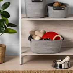 13" Half Coiled Rope Basket Gray - Brightroomā¢