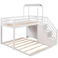 Twin Over Full Bunk Bed With Staircase, Shelves And House Roof-ModernLuxe -Baxton Studio Store GUEST b09ccb6d 27c7 4a19 a3fa 5a24de655adc