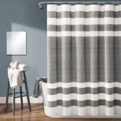 Cape Cod Stripe Yarn Dyed Cotton Shower Curtain - Lush Décor -Baxton Studio Store GUEST b1926d32 200a 4385 a68e 5cd725280283