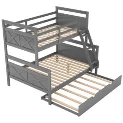 Twin Over Full Bunk Bed With Twin Size Trundle Bed, Ladder And Guardrail-ModernLuxe 19 Twin Over Full Bunk Bed With Twin Size Trundle Bed, Ladder And Guardrail-ModernLuxe -Baxton Studio Store GUEST b26e24bc 70a7 4f6a 95af be34093de297