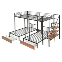 Full Over Twin-Twin Triple Bunk Bed With Drawers And Staircase - ModernLuxe -Baxton Studio Store GUEST b27b25a3 b266 4214 a544 3fe0734c6339