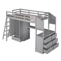 Twin Size Loft Bed With Wardrobe, Drawers And Desk With Shelves - ModernLuxe -Baxton Studio Store GUEST b491be01 c4f6 4449 a95c e87999b37070