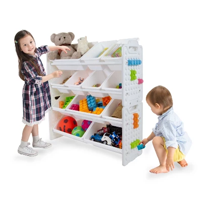 UNiPLAY Toy Organizer With Removable Storage Bins, Multi-Bin Organizer For Books, Building Blocks, School Materials, Toys With Baseplate Board Frame 4 UNiPLAY Toy Organizer With Removable Storage Bins, Multi-Bin Organizer For Books, Building Blocks, School Materials, Toys With Baseplate Board Frame - Image 2
