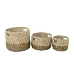 Set Of 3 Seagrass Storage Baskets Khaki - Olivia & May