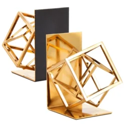 Juvale Decorative Gold Bookends With Square Metal Geometric Design, For Books, Magazines, Journals, Slip-Resistant Pads (5x6x3 In) -Baxton Studio Store GUEST bc16646c f677 4273 8645 83c3876d3f07