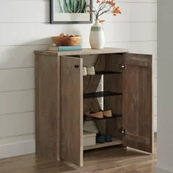 31" Castleton Mango Wood Shoe Cubbie Storage Cabinet Driftwood - Alaterre Furniture