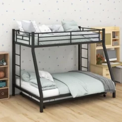 Costway Twin Over Full Metal Bunk Bed With Trundle Slats Support For Teens Adults Black -Baxton Studio Store GUEST c14a39ab 4705 439b a2e3 0038a28debd3