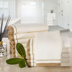 Creative Scents Cotton Velour Set Of 12 Towels - Ivory