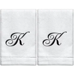 Creative Scents Set Of 2 White Fingertip Monogrammed Towels, Black Embroidered -Baxton Studio Store GUEST c1ef88aa 3e6d 43ce a936 fc29ca0cb3e8