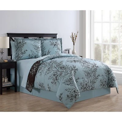 8pc Leaf Bed In A Bag Comforter Set Blue & Chocolate - VCNY Home 3 8pc Leaf Bed In A Bag Comforter Set Blue & Chocolate - VCNY Home