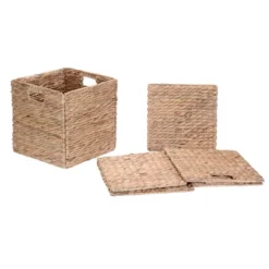 Set Of 2 Handmade Wicker Storage Cubes - 12-Inch Square Foldable Baskets With Handles - Made Of Hand-Twisted Water Hyacinth By Villacera (Natural) -Baxton Studio Store GUEST c4469b26 ff34 46ce ba8c 082486bc519e