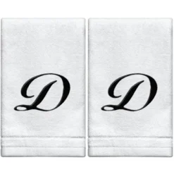 Creative Scents Set Of 2 White Fingertip Monogrammed Towels, Black Embroidered -Baxton Studio Store GUEST c4c9af7d 8706 4a4a 943c a2c514dcd1af