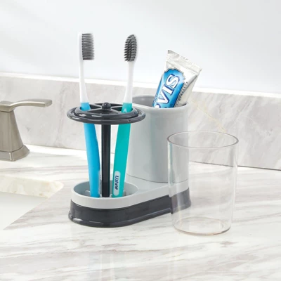 MDesign Toothpaste/Toothbrush Holder Stand Center, Rinse Cup/Cover 3 MDesign Toothpaste/Toothbrush Holder Stand Center, Rinse Cup/Cover