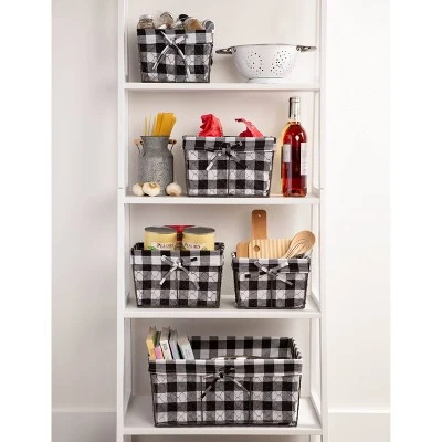 Design Imports Set Of 5 Vintage Gray Chicken Wire Check Liner Baskets Black/White 5 Design Imports Set Of 5 Vintage Gray Chicken Wire Check Liner Baskets Black/White - Image 3