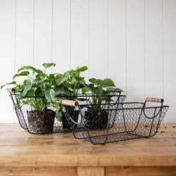 Set Of 2 Oblong Black Metal & Wood Baskets - Foreside Home & Garden -Baxton Studio Store GUEST cd74100d 82ae 44cb a35b af20871fb741