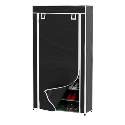 Hastings Home Freestanding Tiered Shoe Rack With Dust Cover - Black 5 Hastings Home Freestanding Tiered Shoe Rack With Dust Cover - Black - Image 3