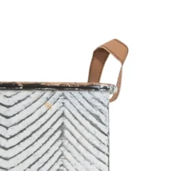 Set Of 3 Rustic Whitewashed Pattern Galvanized Metal Decorative Storage Bins With Faux Leather Handles - Foreside Home And Garden -Baxton Studio Store GUEST d29201cf 5aa9 439e a5d2 5dd367563954