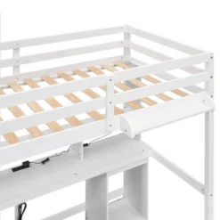 Loft Bed With Multi-Function Storage Table, LED Lights, Bedside Tray And Charging Station, White - ModernLuxe -Baxton Studio Store GUEST d59da3de f3a4 4c89 a57e 6ad9babf3107