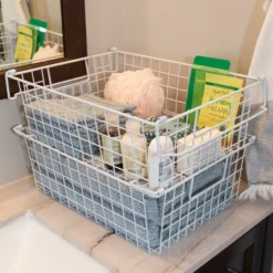 Set Of 2 Storage Bins - Basket Set For Toy, Kitchen, Closet, And Bathroom Storage - Large Shelf Organizers With Handles By Home-Complete (White) -Baxton Studio Store GUEST d5fa852a dd6b 4aae 81d2 8acad2f73be4