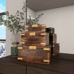 Set Of 3 Traditional Brass Inlaid Wooden Boxes - Olivia & May -Baxton Studio Store GUEST d8a42efa 9c78 4f5d bdab 8595306e2be3