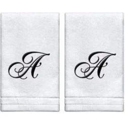 Creative Scents Set Of 2 White Fingertip Monogrammed Towels, Black Embroidered -Baxton Studio Store GUEST d9e1e269 32b4 47d5 bcf1 597d46ee9ccd