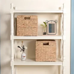 Set Of 2 Handmade Wicker Storage Cubes - 12-Inch Square Foldable Baskets With Handles - Made Of Hand-Twisted Water Hyacinth By Villacera (Natural) -Baxton Studio Store GUEST db516739 5d52 4cd8 a817 6e3d07c1492c