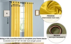 J&V TEXTILES 2 Panels Solid Grommet Faux Silk Window Curtain Drapes Treatment 58" Wide And 84" Length (Black) -Baxton Studio Store GUEST dc869152 b902 42a0 9eb7 e92660510e66