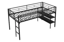 Metal Twin Size Low Loft Bed With Storage Shelf And Stairs, Black - ModernLuxe -Baxton Studio Store GUEST dd82cb50 f6d7 4472 b8f3 4422a3751b2f