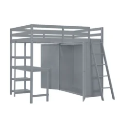 Full/ Twin Size Loft Bed With Wardrobe, Desk And Shelves-ModernLuxe -Baxton Studio Store GUEST dd90bd92 fe54 403c b295 0b939cd1a7e8