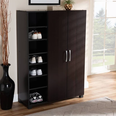 Marine Finished 2 Door Wood Entryway Shoe Storage Cabinet With Open Shelves Brown - Baxton Studio 4 Marine Finished 2 Door Wood Entryway Shoe Storage Cabinet With Open Shelves Brown - Baxton Studio - Image 2