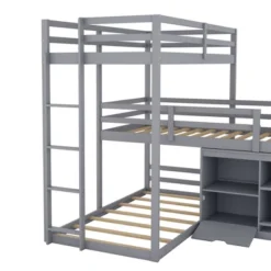 Twin Size L-shaped Wood Triple Bunk Bed With Storage Cabinet, Ladder And Blackboard-ModernLuxe -Baxton Studio Store GUEST dee116af 9f88 4ab6 84f5 058e066011ee