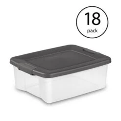 Sterilite 25 Quart Shelf Tote With Flat Gray Lid And Platinum Latches (18 Pack)