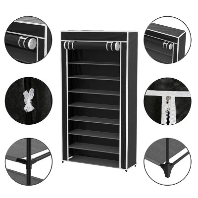 Hastings Home Freestanding Tiered Shoe Rack With Dust Cover - Black 3 Hastings Home Freestanding Tiered Shoe Rack With Dust Cover - Black