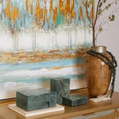 Set Of 3 Marble Box With Gold Linear Lines Green- Olivia & May