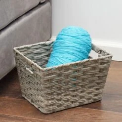Home Basics Medium Faux Rattan Basket With Cut-out Handles