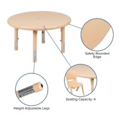 Flash Furniture 33" Round Plastic Height Adjustable Activity Table Set With 2 Chairs -Baxton Studio Store GUEST e2f76977 b994 438d ba3b 3611e738f249